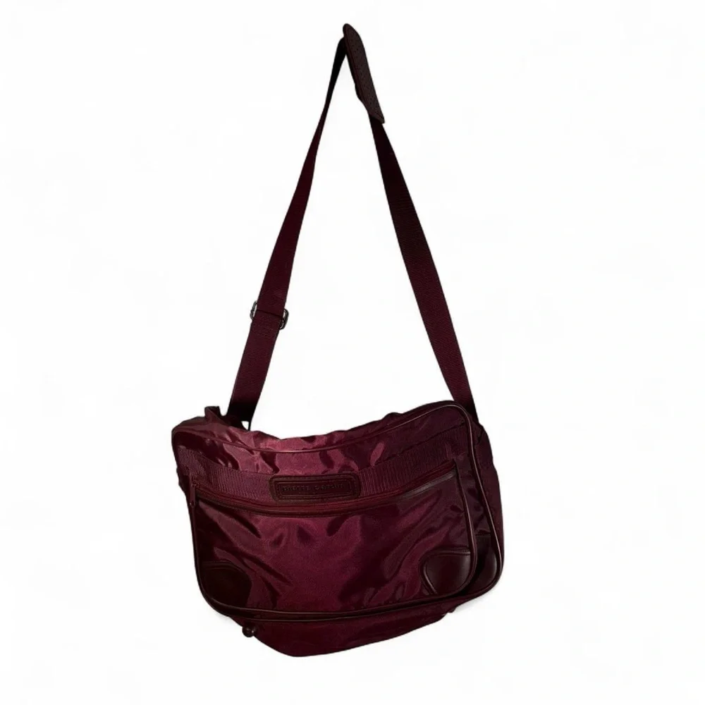 Pierre Cardin Men's Maroon Nylon Messenger Bag with Leather Trim